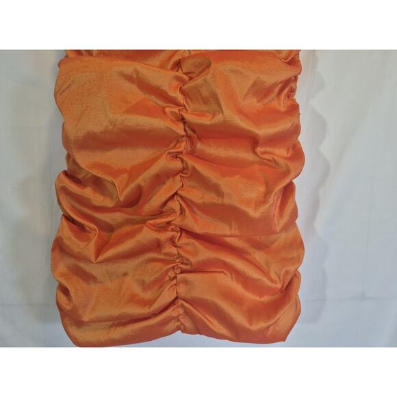 New Lovers & Friends Orange Nikolina Ruffled Off the Shoulder Ruched Dress Small - Picture 4 of 8